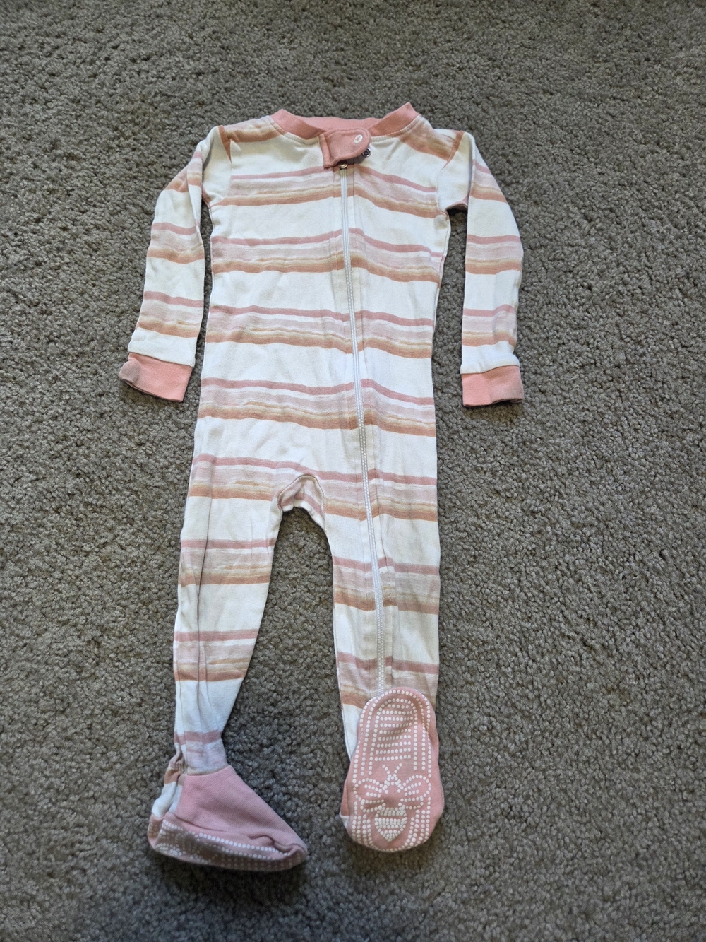 Burts Bees- Pink & Cream Striped Baby Footie Sleeper